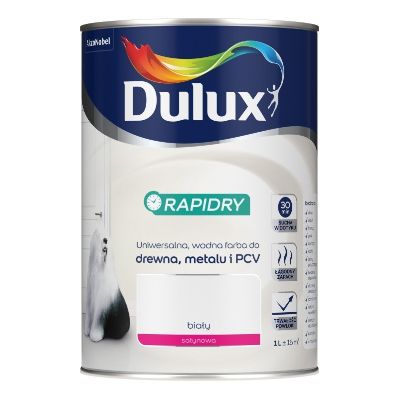 Farba Do Drewna Metalu I Pcv Akrylowa Dulux Rapidry Bia A Satyna L