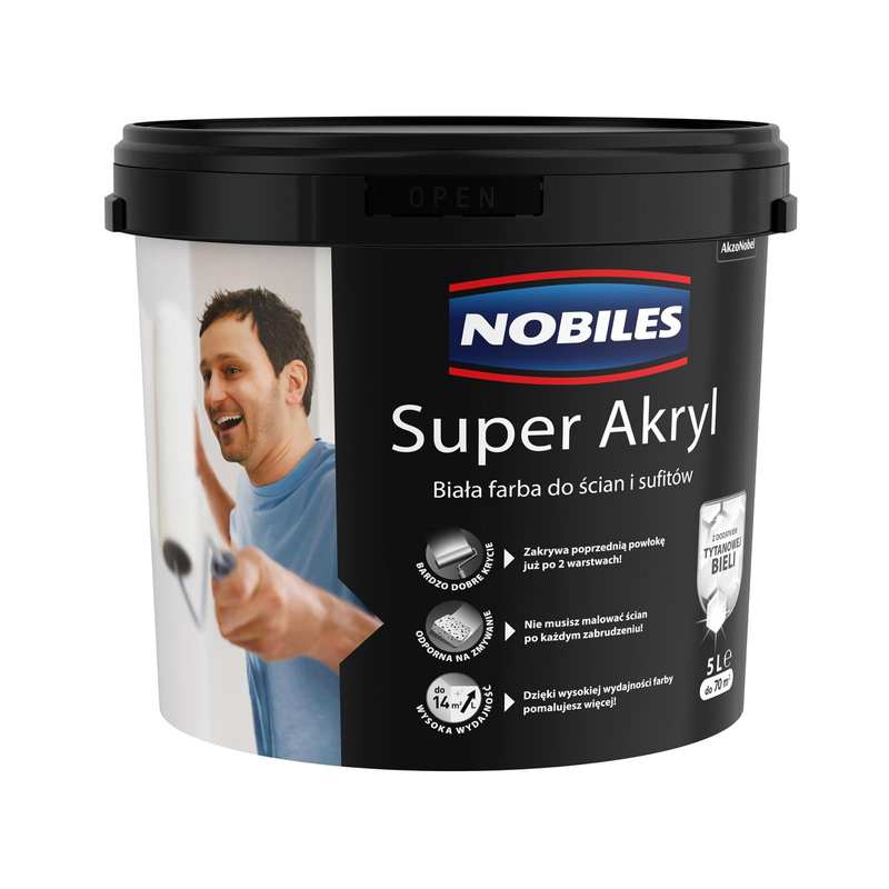 Farba do ścian i sufitów akrylowa NOBILES SUPER AKRYL Biały mat 5l 5