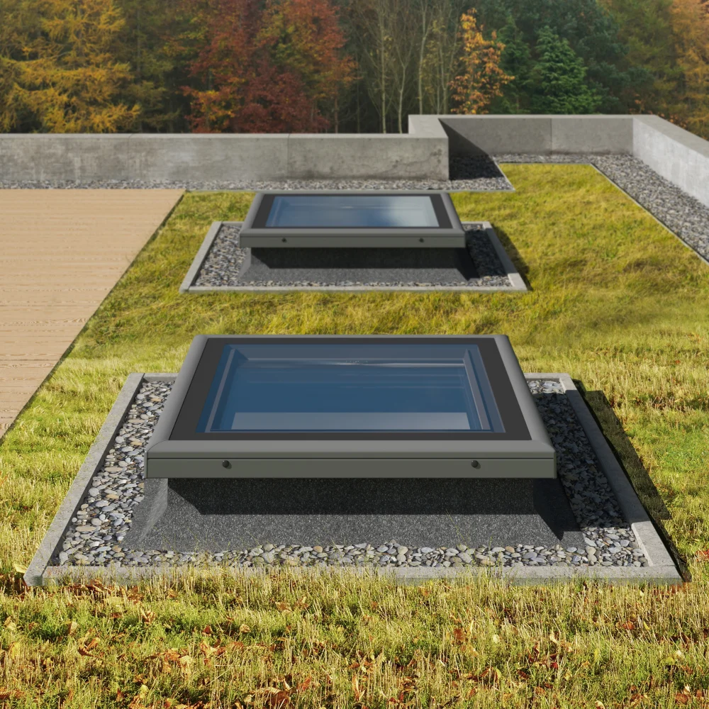 okno do dachu płaskiego Rooflite+ w nowoczesnym projekcie dachu