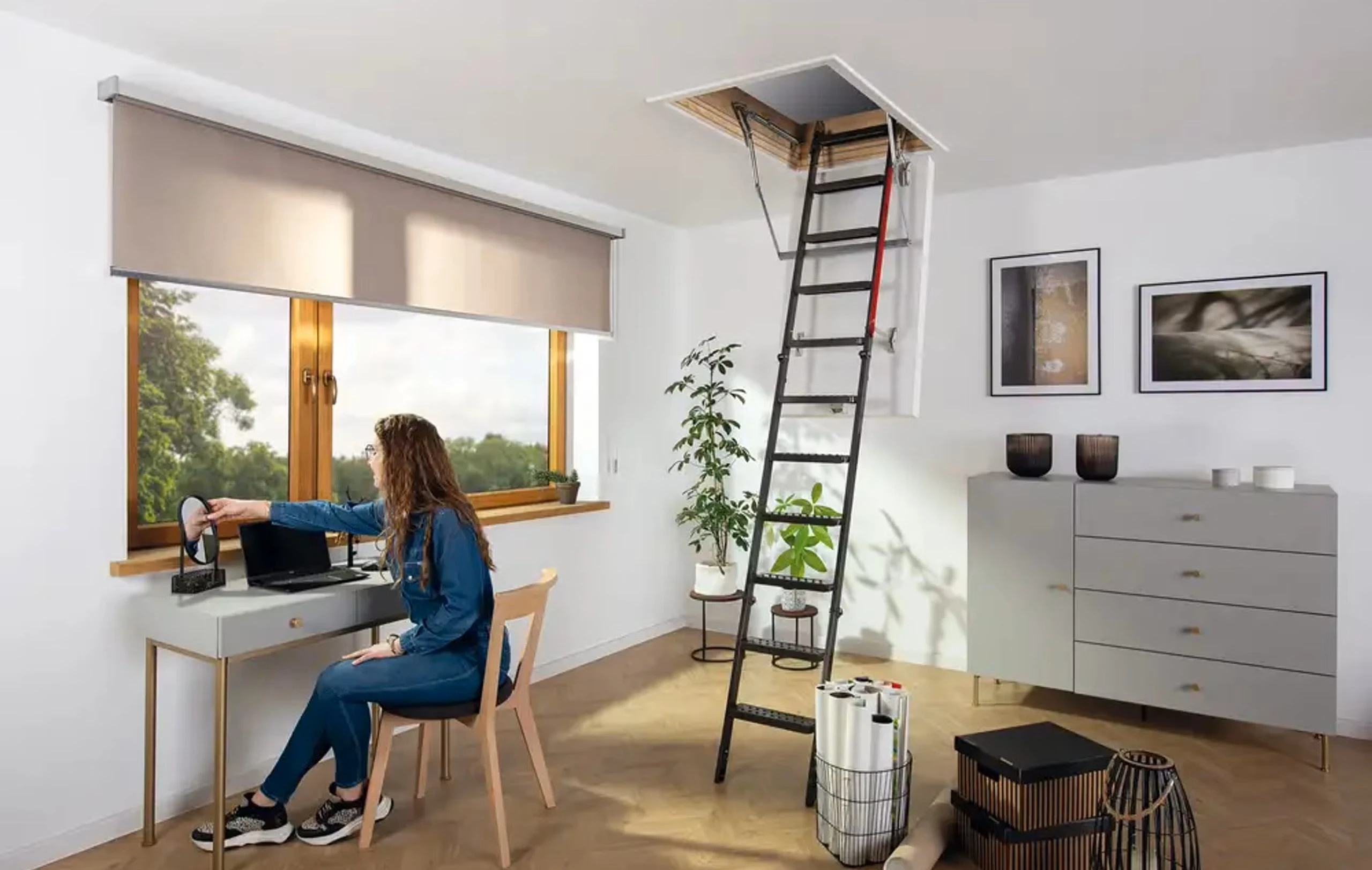 schody strychowe Fakro Greenstep LMT z drewnianą skrzynią