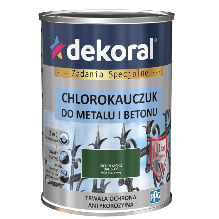 Farba do metalu i betonu DEKORAL CHLOROKAUCZUK STRONG zieleń mchu RAL 6005 0,9l