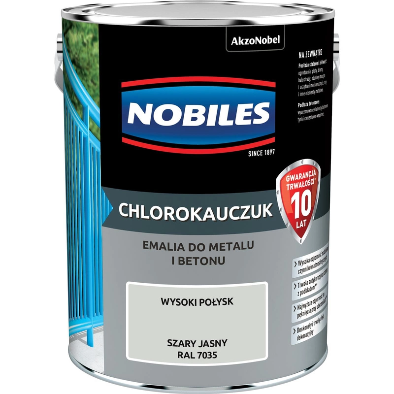 Farba do metalu i betonu NOBILES CHLOROKAUCZUK RAL 7035 połysk 5l