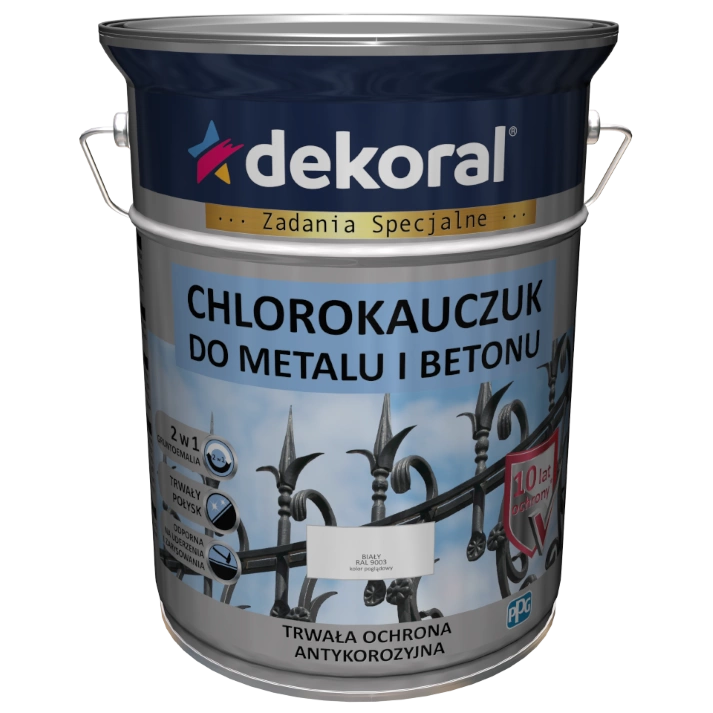 Farba do metalu i betonu DEKORAL CHLOROKAUCZUK STRONG biały RAL 9003 5l