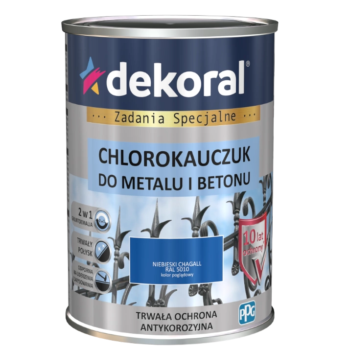 Farba do metalu i betonu DEKORAL CHLOROKAUCZUK STRONG niebieski chagall RAL 5010 0,9l