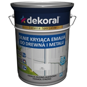 Farba ogólnego stosowania olejno-alkidowa DEKORAL SILNIE KRYJĄCA EMALIA DO DREWNA I METALU biały RAL 9003 5l