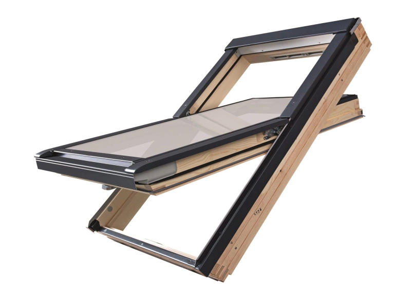 Okno dachowe Fakro FTP-V P50 APMX RAL 7016 55x98 3-szybowe drewniane
