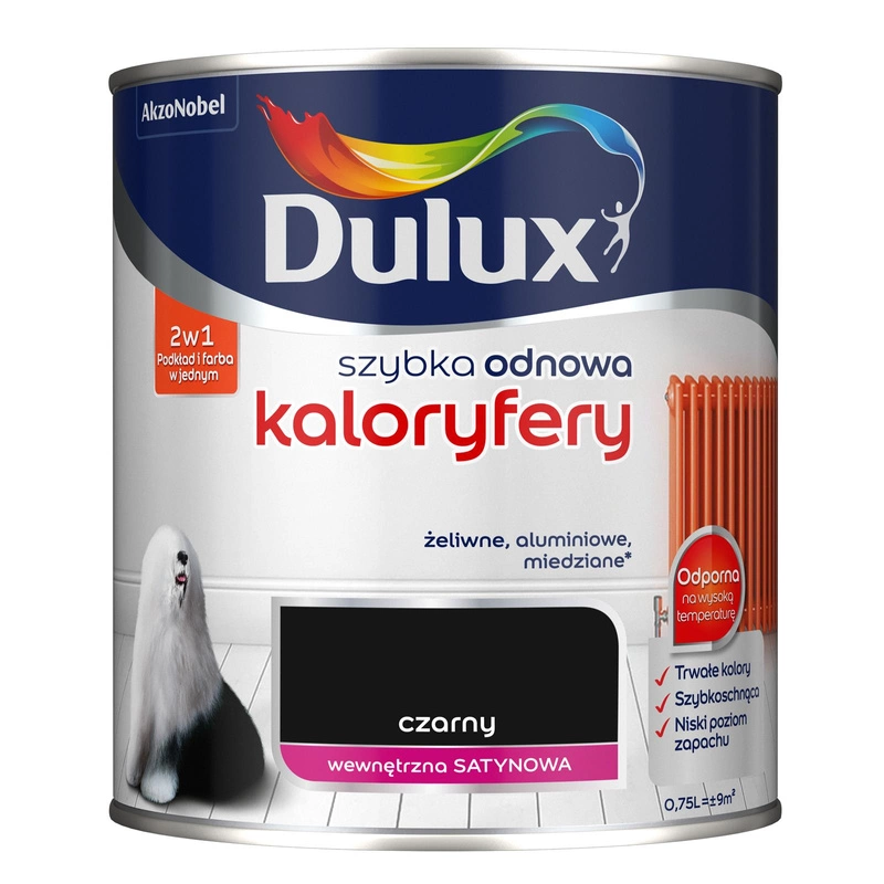 Farba do kaloryferów akrylowa Dulux Szybka Odnowa Kaloryfer Czarny satyna 0,75L