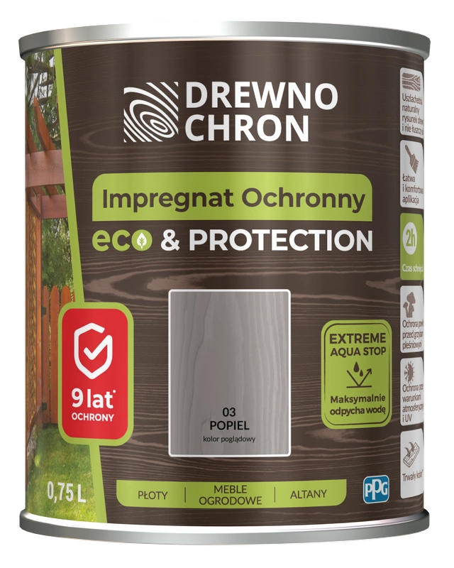 Impregnat do drewna DREWNOCHRON IMPREGNAT OCHRONNY ECO&PROTECTION popiel 0,75l