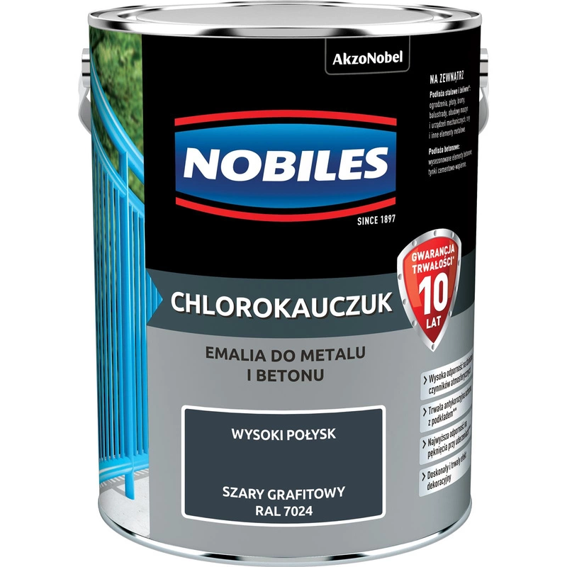 Farba do metalu i betonu NOBILES CHLOROKAUCZUK RAL 7024 połysk 5l