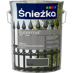 Farba do metalu chlorokauczukowa ŚNIEŻKA Supermal szary jasny RAL7010 połysk 5l