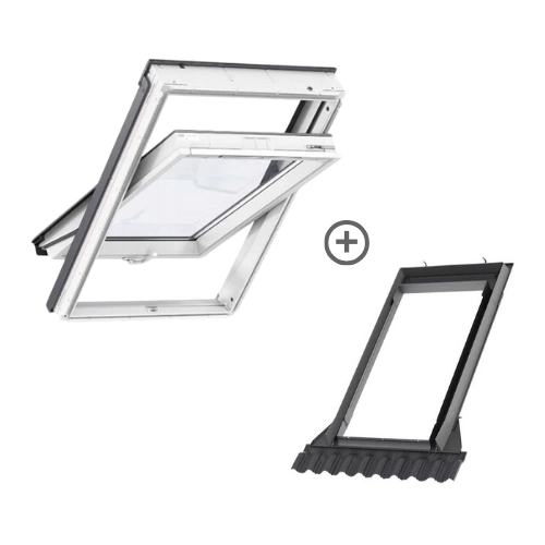 Zestaw okno dachowe VELUX GLU MK08 0061B 3-szybowe + kołnierz EDW 0000 falisty 78x140