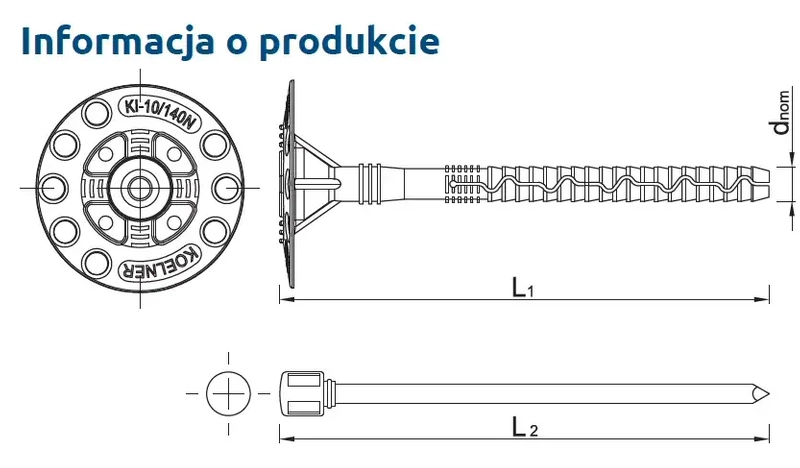 Kołek do mocowania izolacji wbijany długa strefa rozporu RAWLPLUG KI-180N 10x180mm - 250 szt.
