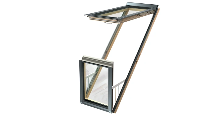 Zestaw okno balkonowe FAKRO FGP-X P50 APMX 3-szybowe + kołnierz EHV-AT RAL 7016 78x255