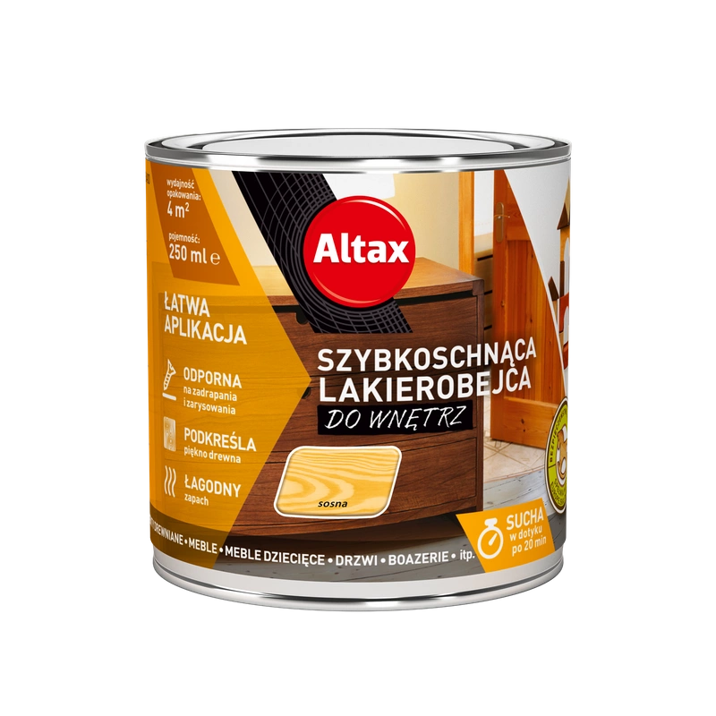 Lakierobejca do drewna ALTAX szybkoschnąca do wnętrz sosna połysk 0,25l