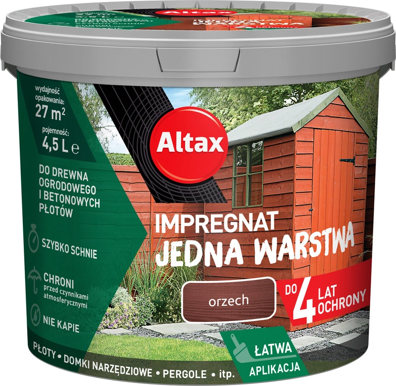 Impregnat do drewna ogrodowego ALTAX Jedna Warstwa orzech mat 4,5l