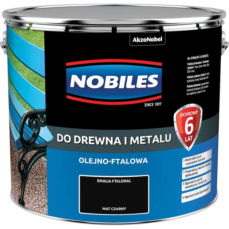 Farba do drewna i metalu olejno- ftalowa NOBILES FTALONAL Czarny mat 10l