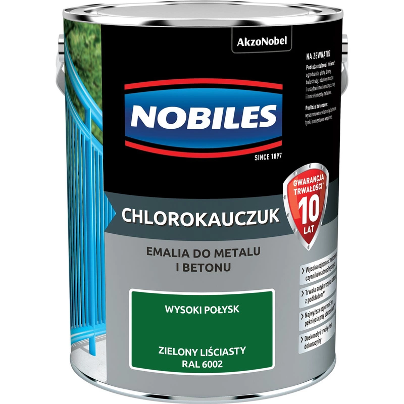 Farba do metalu i betonu NOBILES CHLOROKAUCZUK RAL 6002 połysk 5l