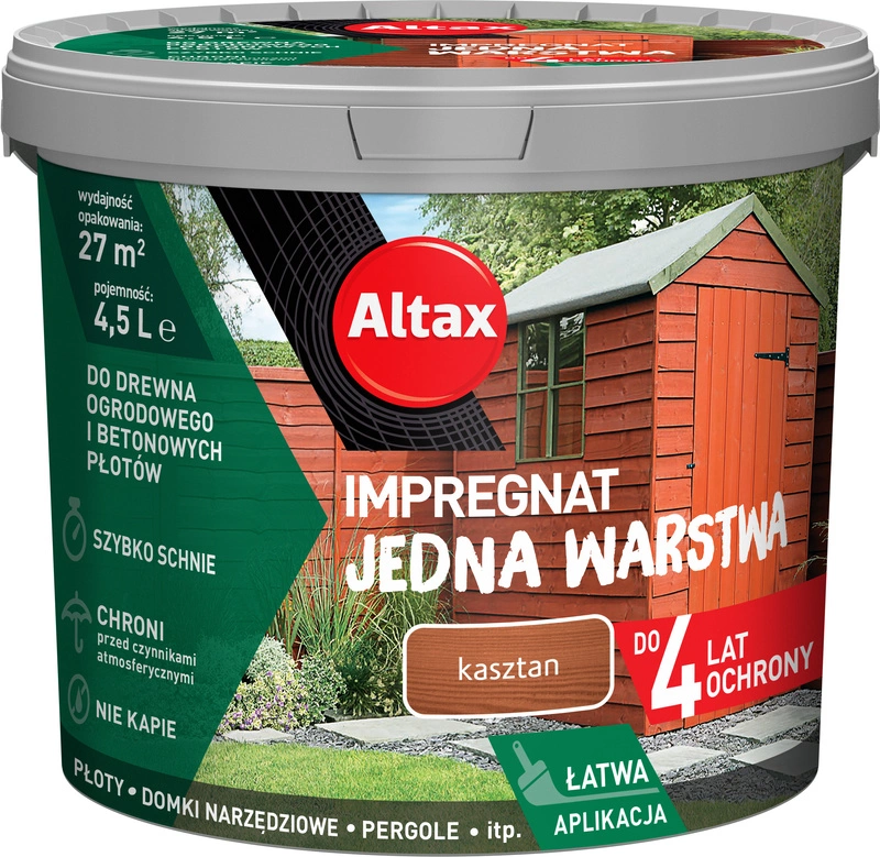 Impregnat do drewna ogrodowego ALTAX Jedna Warstwa kasztan mat 4,5l