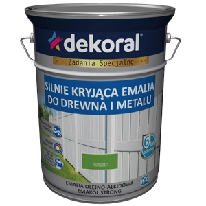Farba ogólnego stosowania olejno-alkidowa DEKORAL SILNIE KRYJĄCA EMALIA DO DREWNA I METALU zielono-żółty RAL 6018 5l