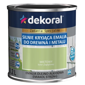 Farba ogólnego stosowania olejno-alkidowa DEKORAL SILNIE KRYJĄCA EMALIA DO DREWNA I METALU miętowy 0,2l