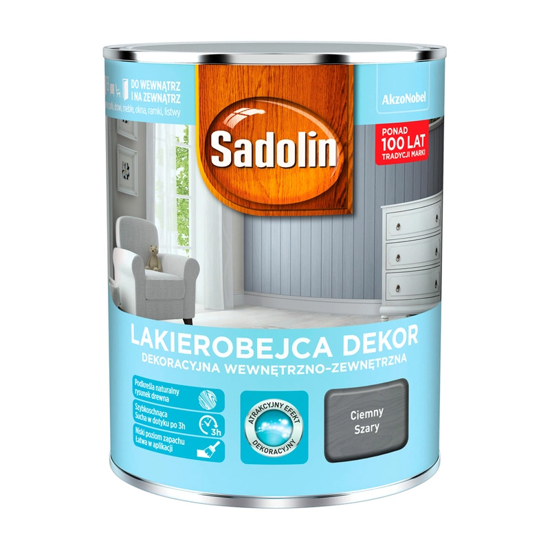 Lakierobejca do drewna SADOLIN DEKOR Ciemny Szary 1l