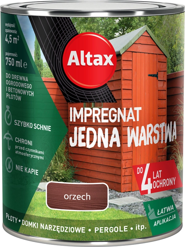 Impregnat do drewna ogrodowego ALTAX Jedna Warstwa orzech mat 0,75l