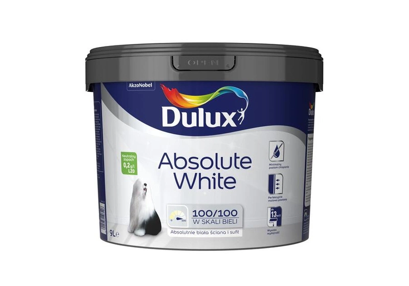 Farba do ścian i sufitów akrylowa Dulux ABSOLUTE WHITE biała mat 9L