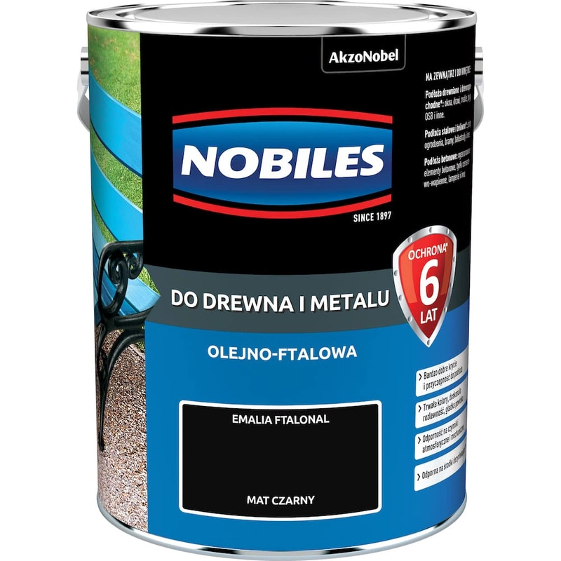 Farba do drewna i metalu olejno- ftalowa NOBILES FTALONAL Czarny mat 5l