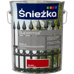 Farba do metalu chlorokauczukowa ŚNIEŻKA Supermal czerwony jasny RAL3020 połysk 5l