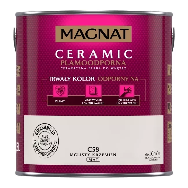 Farba do ścian i sufitów ceramiczna MAGNAT Ceramic mglisty krzemień C58 mat 2,5l