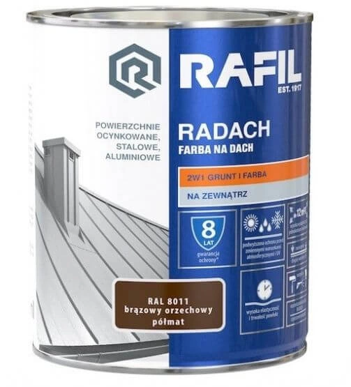 Farba na dach RAFIL Radach brązowy orzechowy RAL 8011 półmat 10l