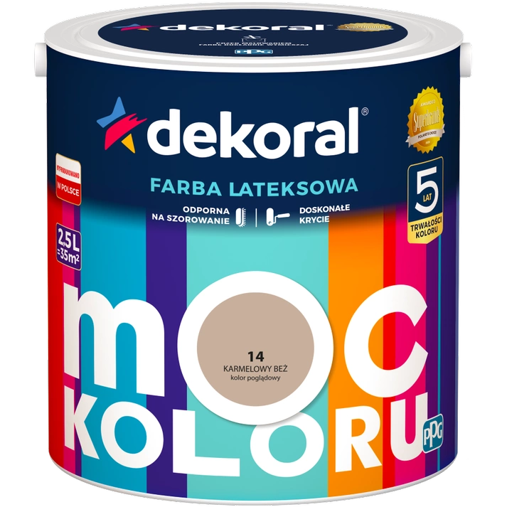 Farba do ścian i sufitów lateksowa DEKORAL MOC KOLORU Karmelowy Beż nr 14 mat 2,5l