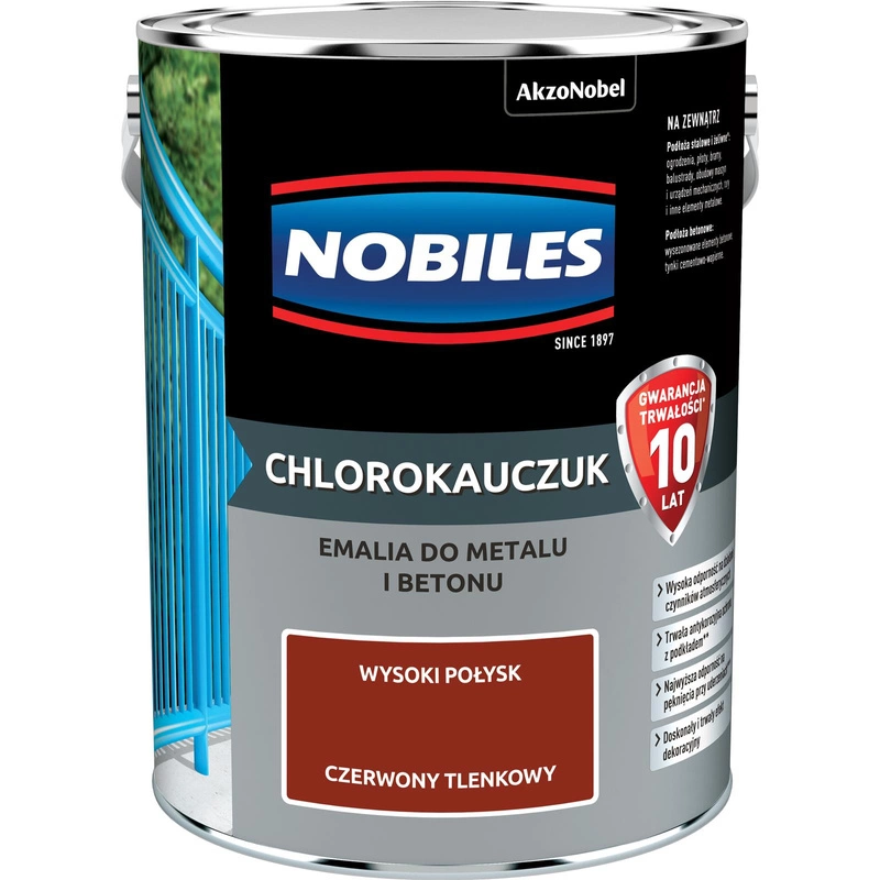 Farba do metalu i betonu NOBILES CHLOROKAUCZUK Czerwony tlenkowy połysk 5l