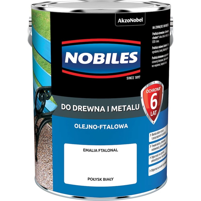 Farba do drewna i metalu olejno- ftalowa NOBILES FTALONAL Biały połysk 5l