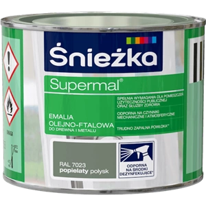 Farba do drewna i metalu olejno-ftalowa ŚNIEŻKA Supermal popielaty RAL7023 połysk 0,2l