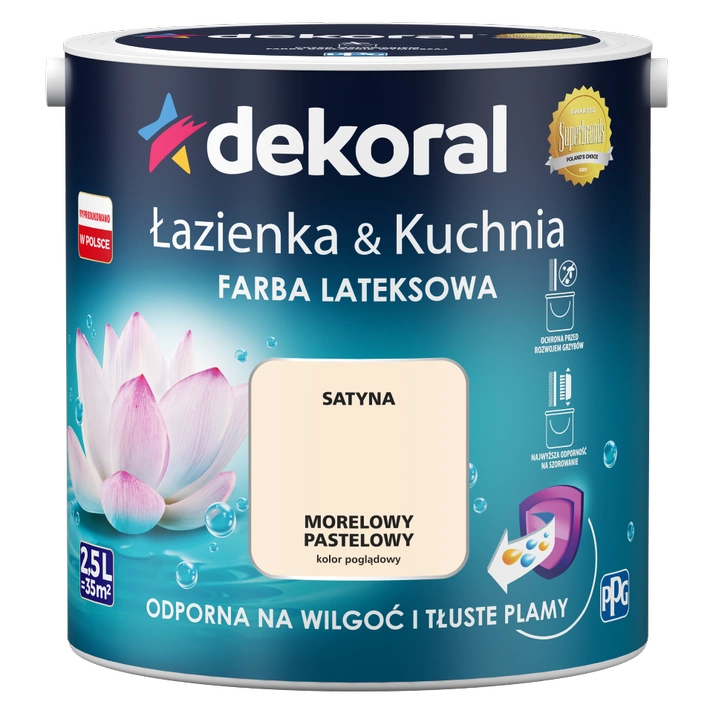 Farba do kuchni i łazienki lateksowa DEKORAL ŁAZIENKA & KUCHNIA morelowy pastelowy satyna 2,5l