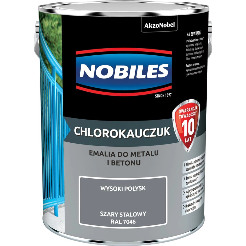 Farba do metalu i betonu NOBILES CHLOROKAUCZUK RAL 7046 połysk 5l