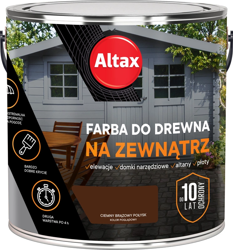 Farba do drewna ALTAX na zewnątrz ciemny brązowy półmat 2,5l