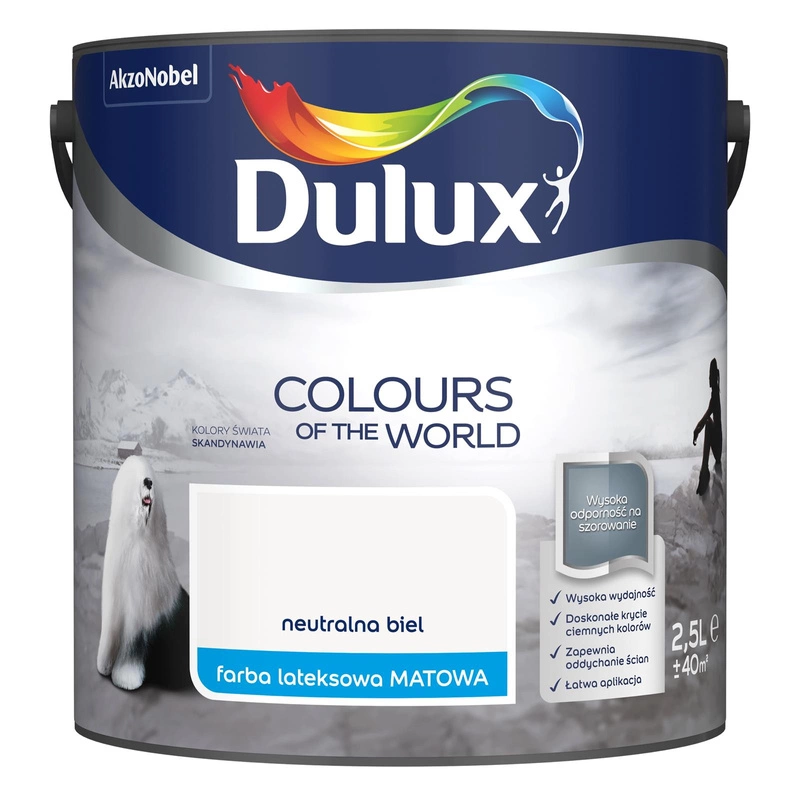 Farba do ścian i sufitów lateksowa Dulux Kolory Świata Neutralna Biel mat 2,5L