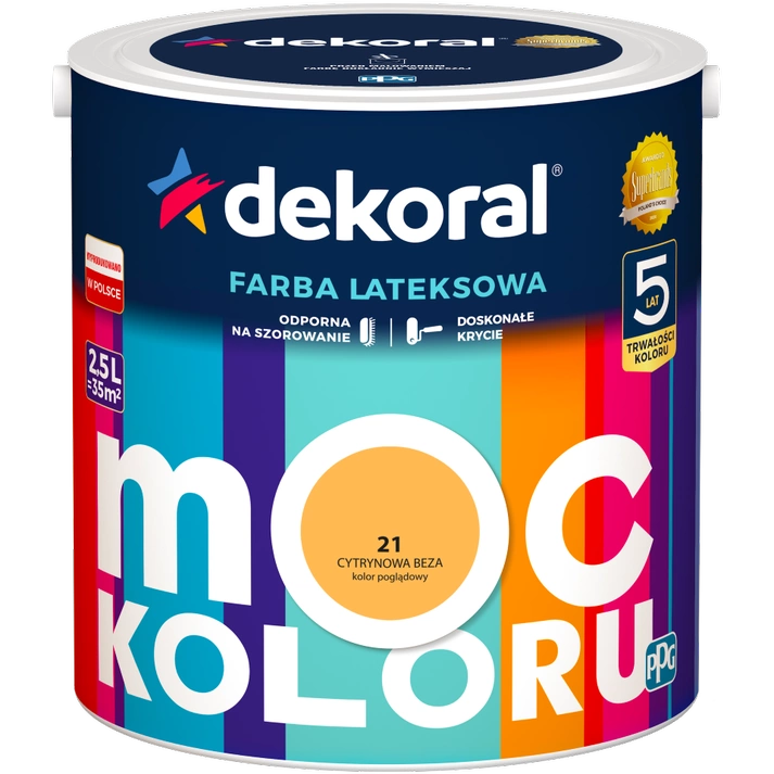 Farba do ścian i sufitów lateksowa DEKORAL MOC KOLORU Cytrynowa Beza nr 21 mat 2,5l