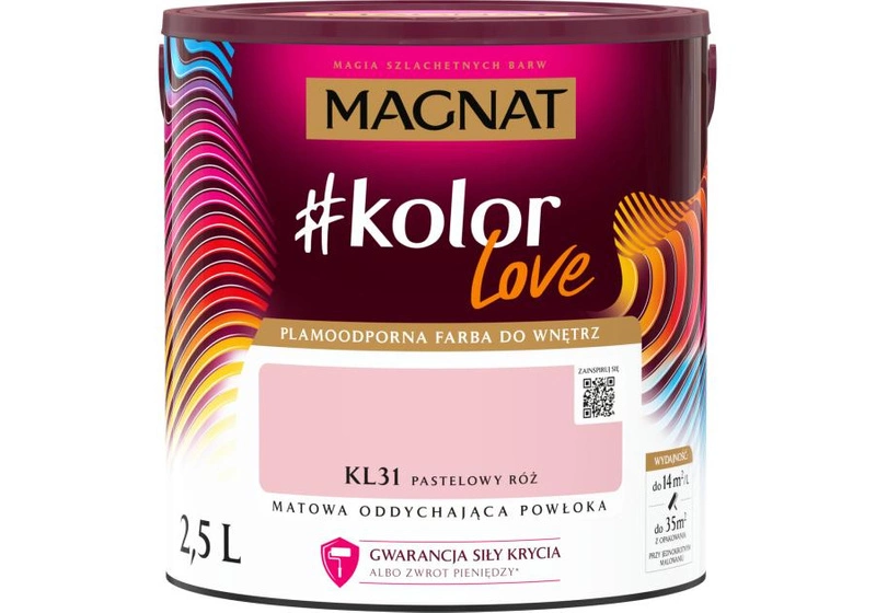 Farba do ścian i sufitów lateksowa MAGNAT #kolorLove KL31 pastelowy róż mat 2,5l