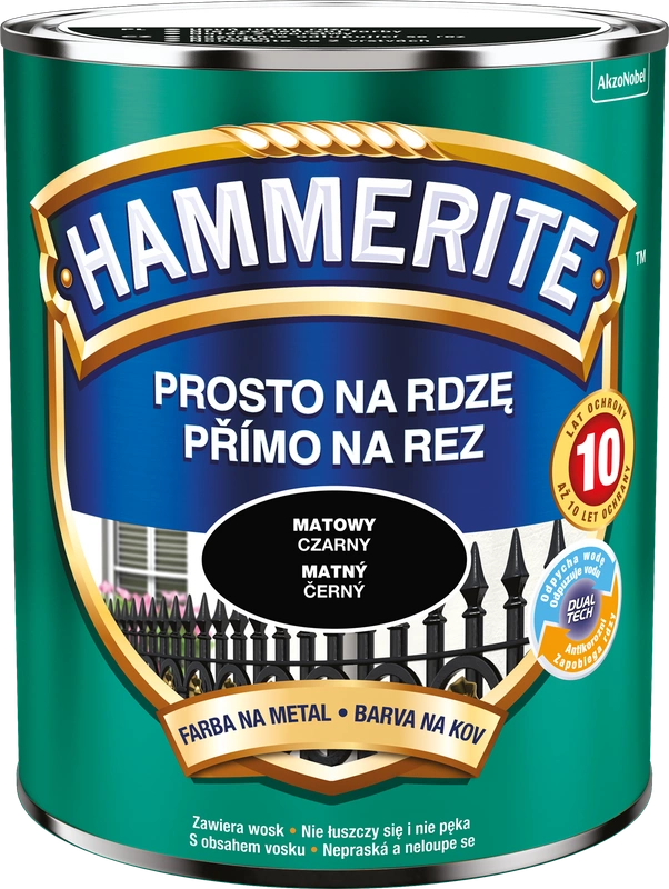 Farba do metalu HAMMERITE Prosto Na Rdzę mat Czarny 0,7l