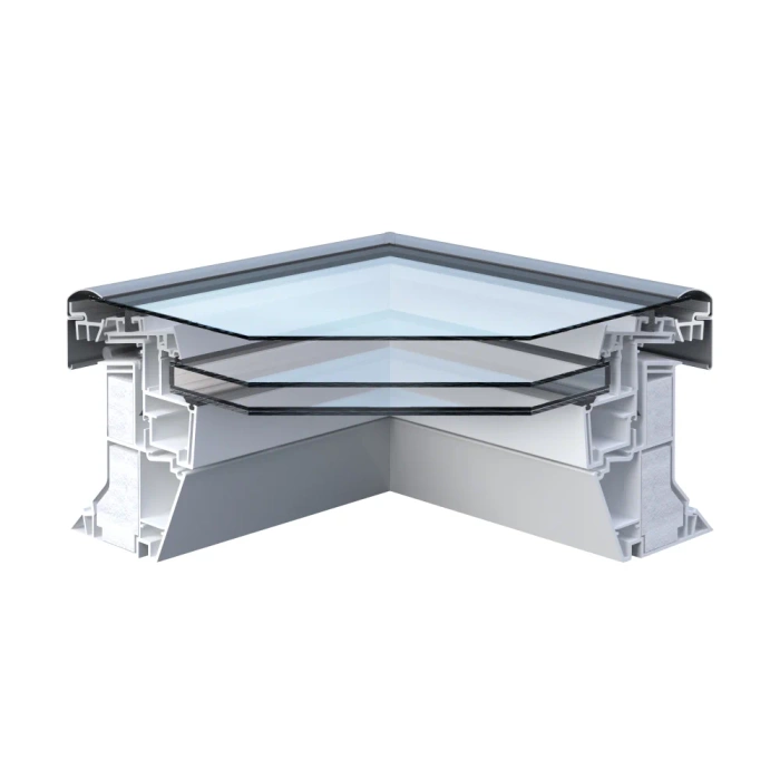 Zestaw okno do dachu płaskiego otwierane elektrycznie z modułem szklanym Rooflite+ FRE + FGT 3-szybowe 60x60