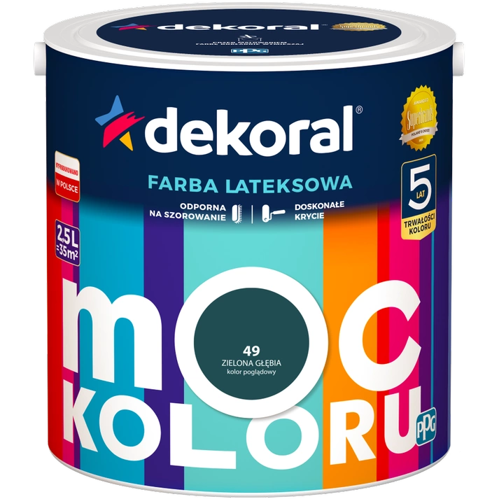 Farba do ścian i sufitów lateksowa DEKORAL MOC KOLORU Zielona Głębia nr 49 mat 2,5l