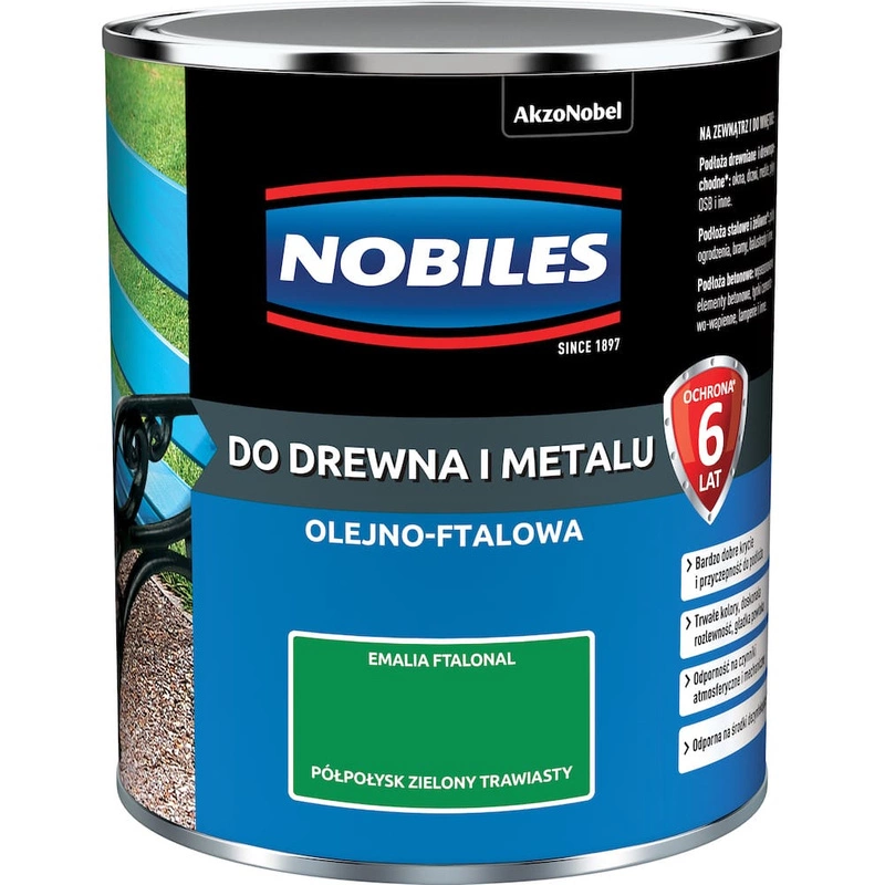 Farba do drewna i metalu olejno- ftalowa NOBILES FTALONAL Zielony trawiasty półpołysk 0,7l