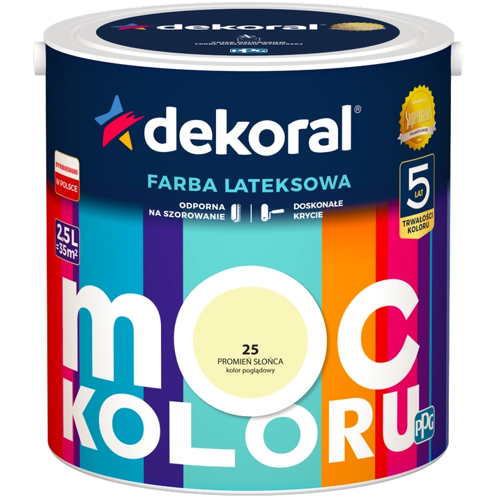 Farba do ścian i sufitów lateksowa DEKORAL MOC KOLORU Promień Słońca nr 25 mat 2,5l