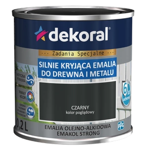 Farba ogólnego stosowania olejno-alkidowa DEKORAL SILNIE KRYJĄCA EMALIA DO DREWNA I METALU czarny RAL 9005 0,2l