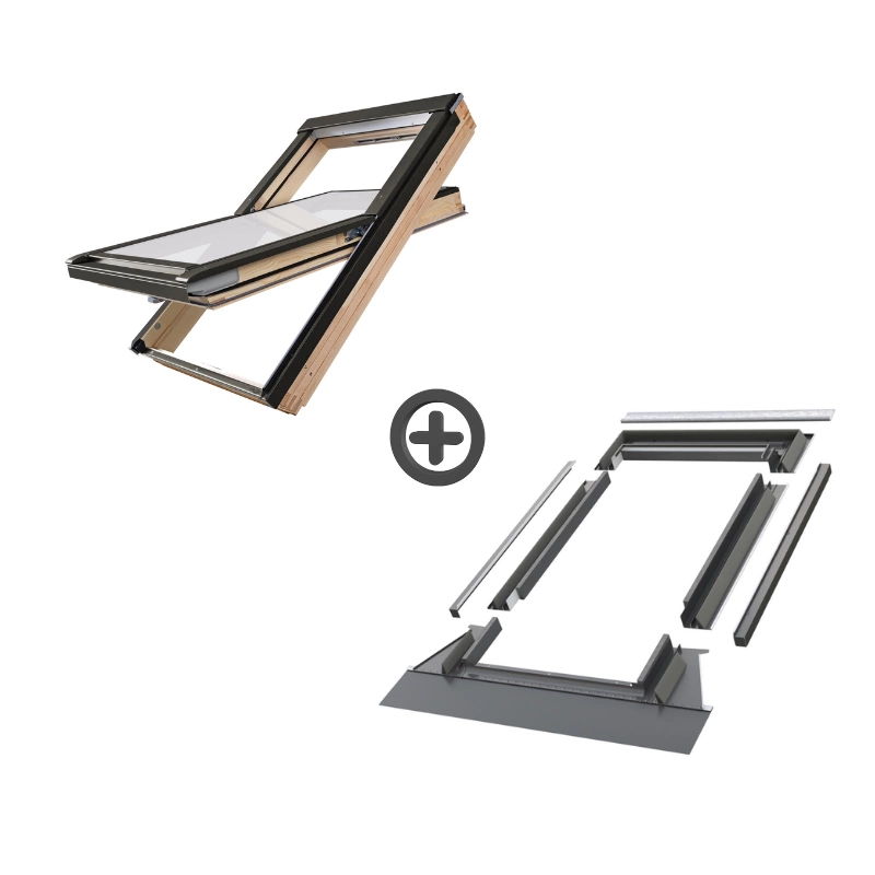 Zestaw okno dachowe FAKRO FTP-V U41 APMX 78X140 3-szybowe + kołnierz EHV-AT RAL 7016