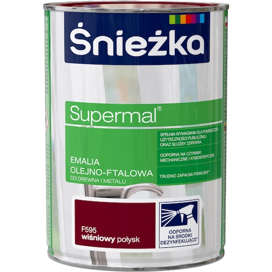Farba do drewna i metalu olejno-ftalowa ŚNIEŻKA Supermal wiśniowy F595 połysk 0,8l