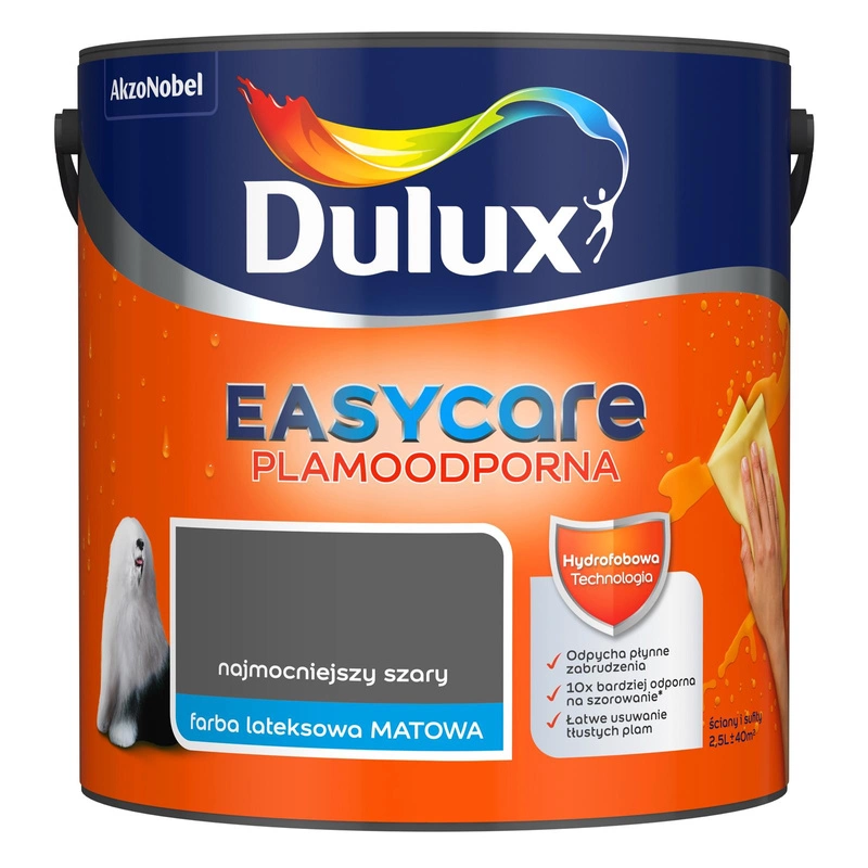 Farba do ścian i sufitów lateksowa Dulux EasyCare Najmocniejszy Szary mat 2,5L